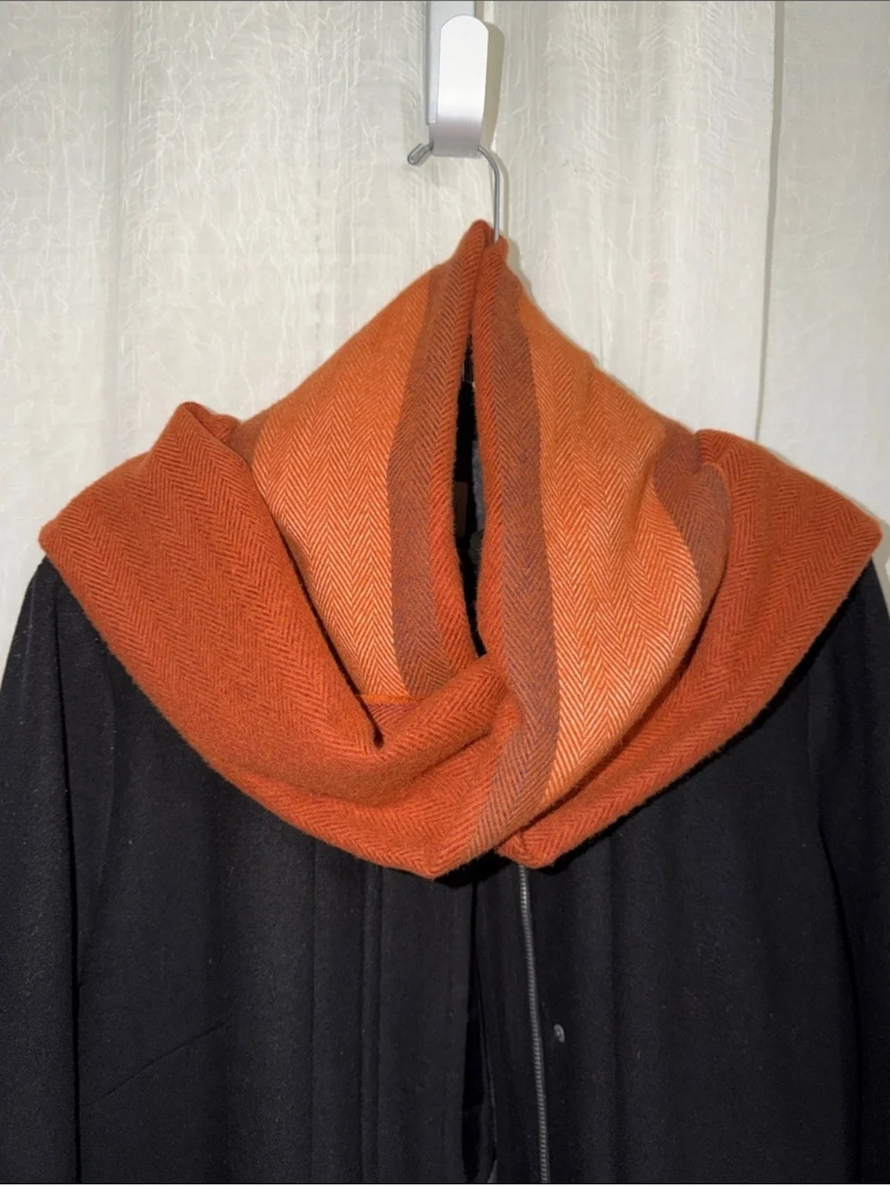 STUDIO HOP herringbone rust burnt orange cashmere blend fringe scarf